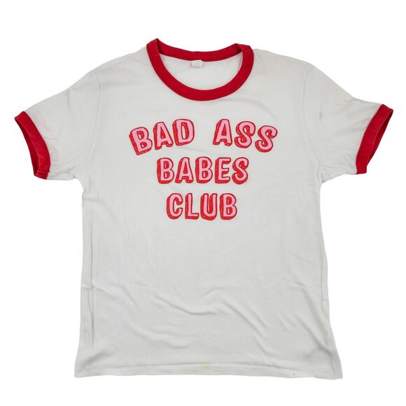 Bad Ass Babes Club T-Shirt Alternative Apparel White Graphic Red Ringer Tee M - Picture 1 of 9